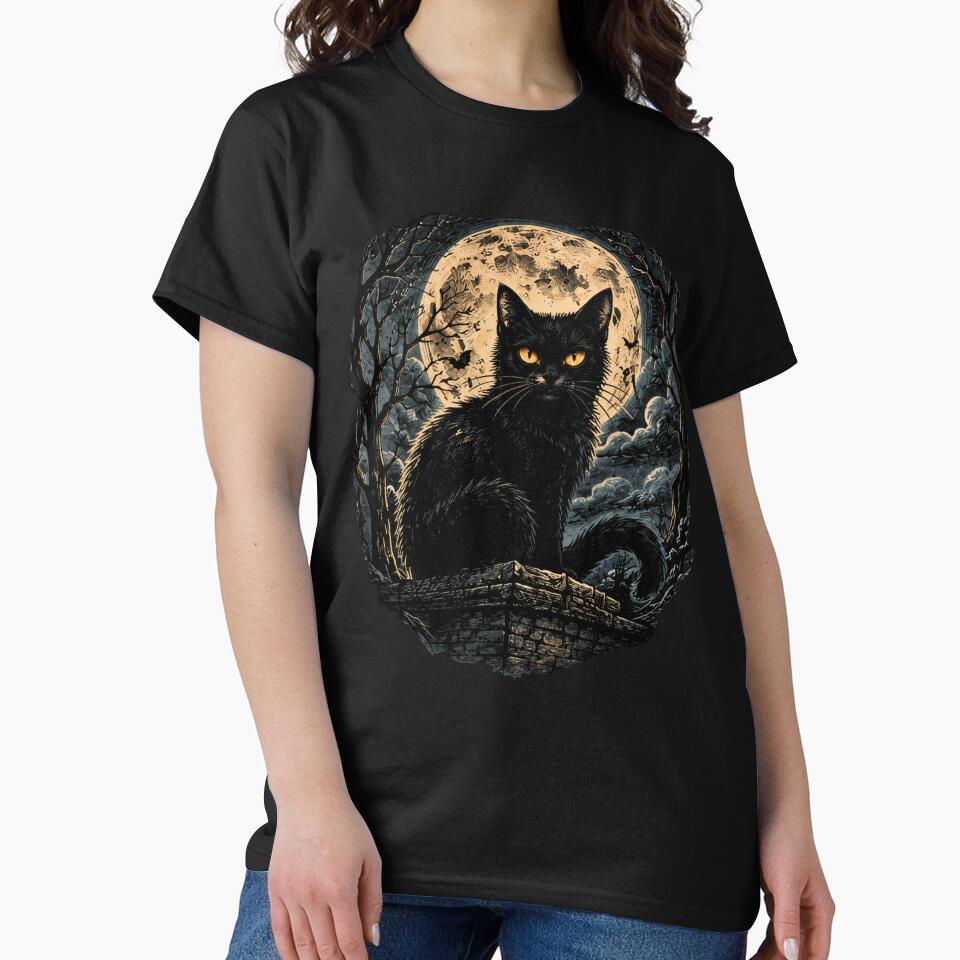 Black Cat Halloween Vintage Gothic Moon Forest Design by JessArty ⭐⭐⭐⭐⭐