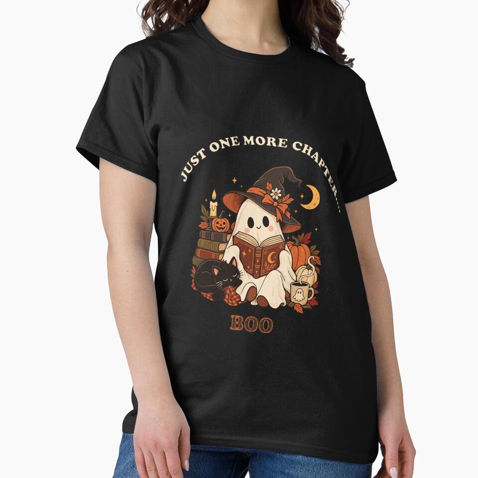 Just One More Chapter Boo – Cute Halloween Ghost Reading Book Lover Design by jananinaveen