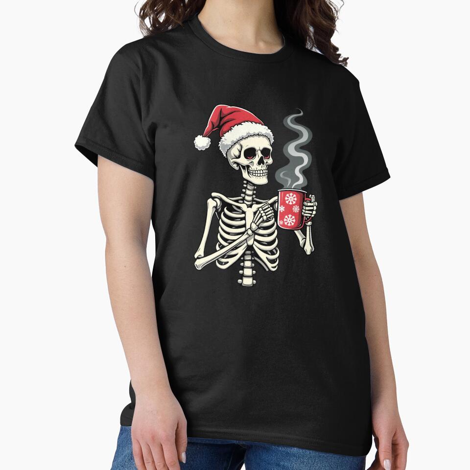 Christmas Skeleton Drinking Coffee by jkrphoto