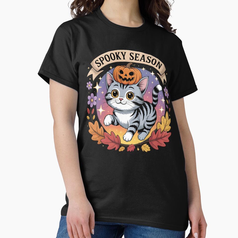 Spooky Season Adorable Ghost Kitty Pumpkin Hat T-Shirt | Spooky Halloween Kitty by al21ex