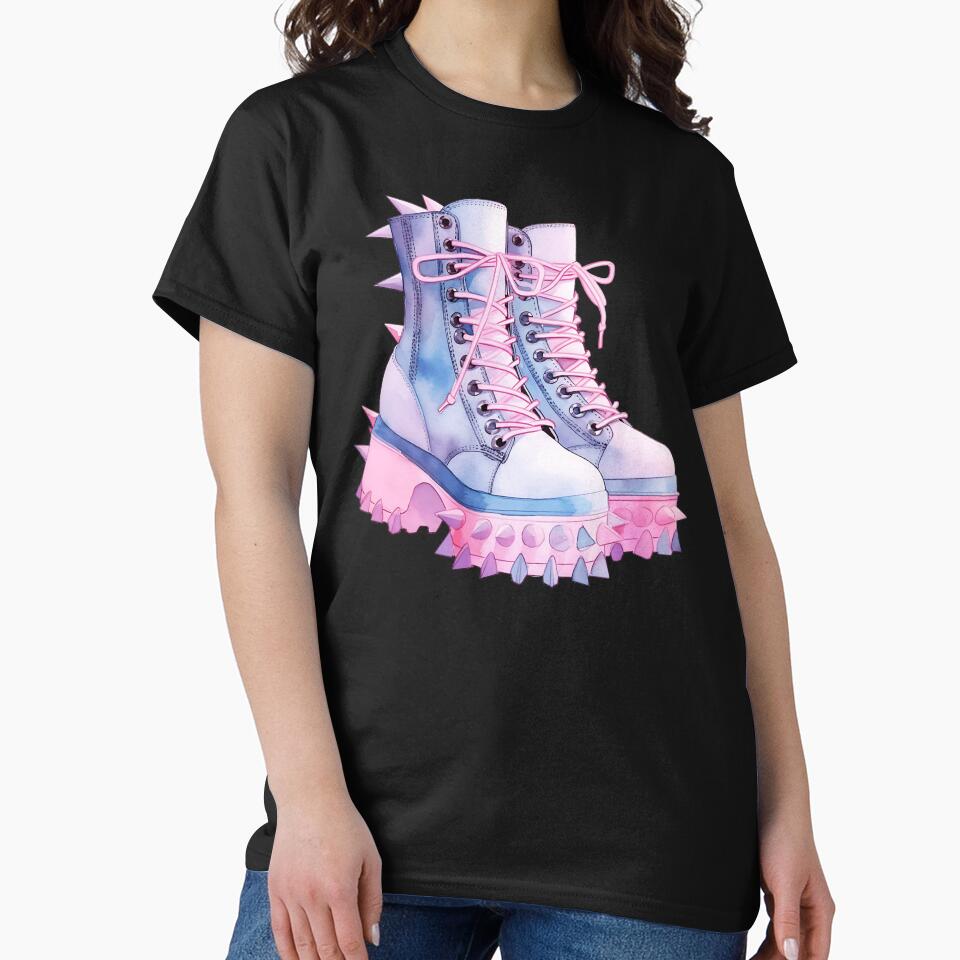 Watercolor Kawaii Pastel Goth Inspired Spikey Platform Boots by JstPeachy