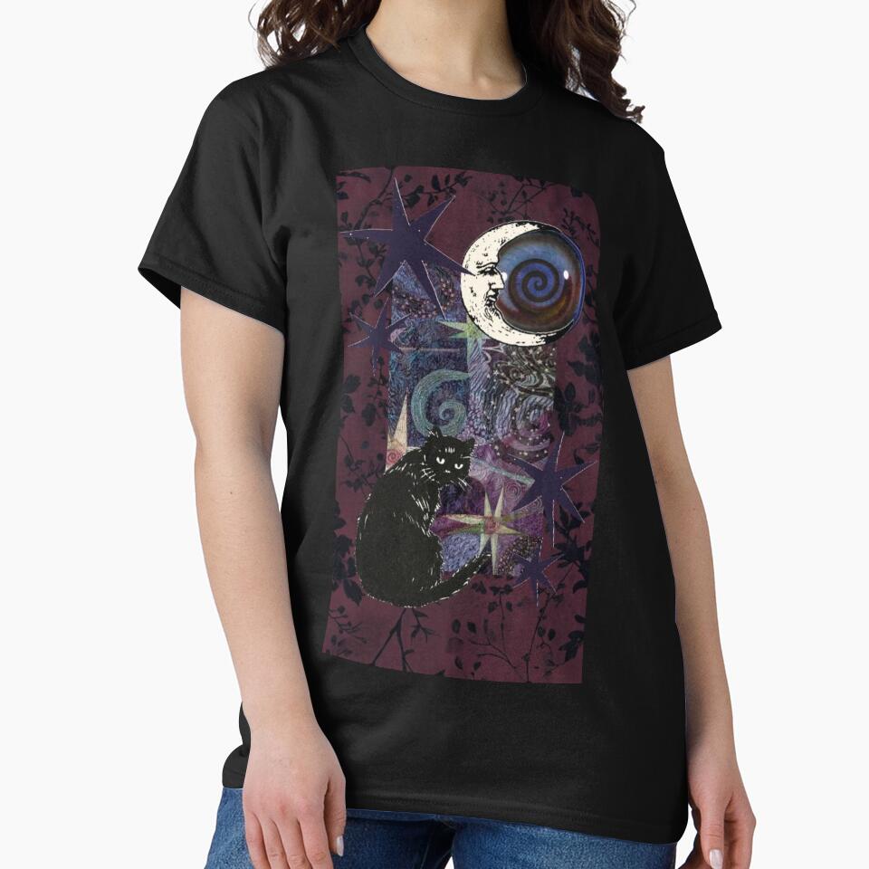 Purple maroon whimsigoth aesthetic with cat, moon and stars aesthetic by BrontesWhimsyStore