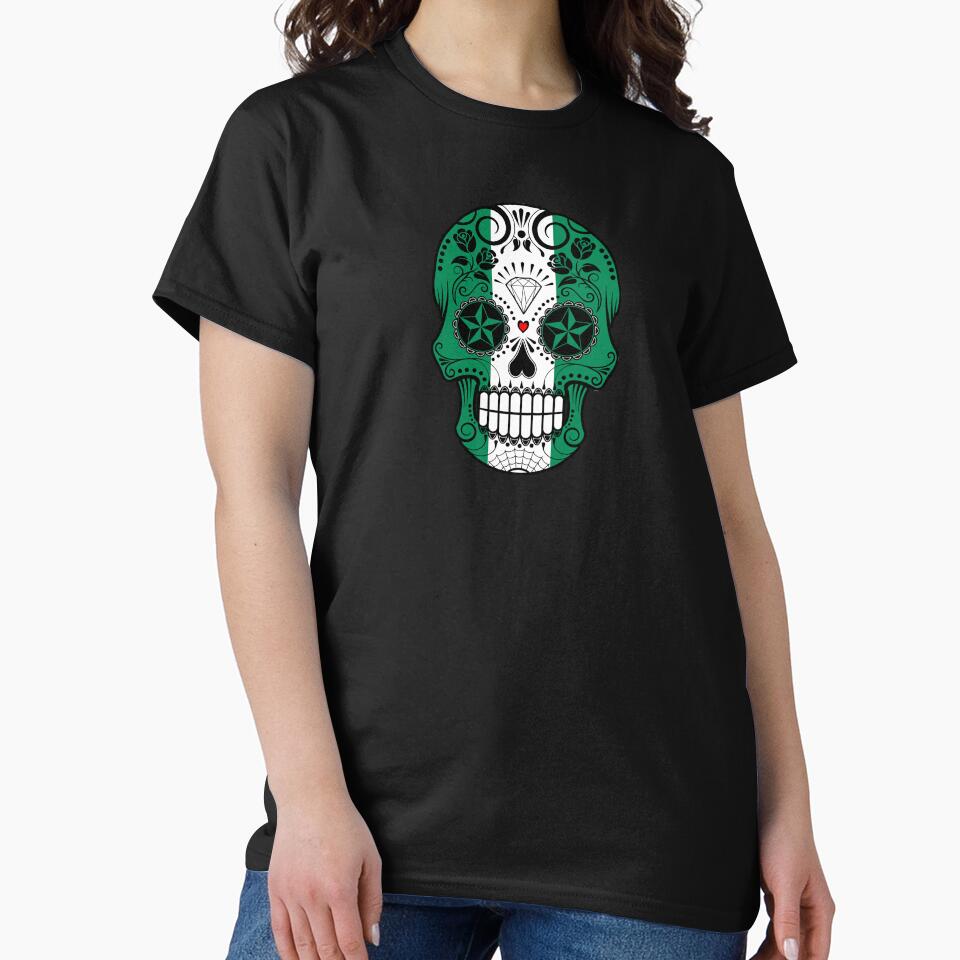 Sugar Skull with Roses and Flag of Nigeria by JeffBartels