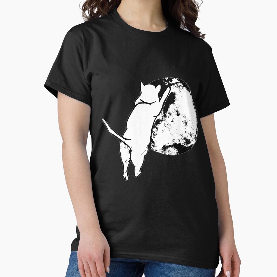 Cat playing with moon black and white by Hueyhuesart