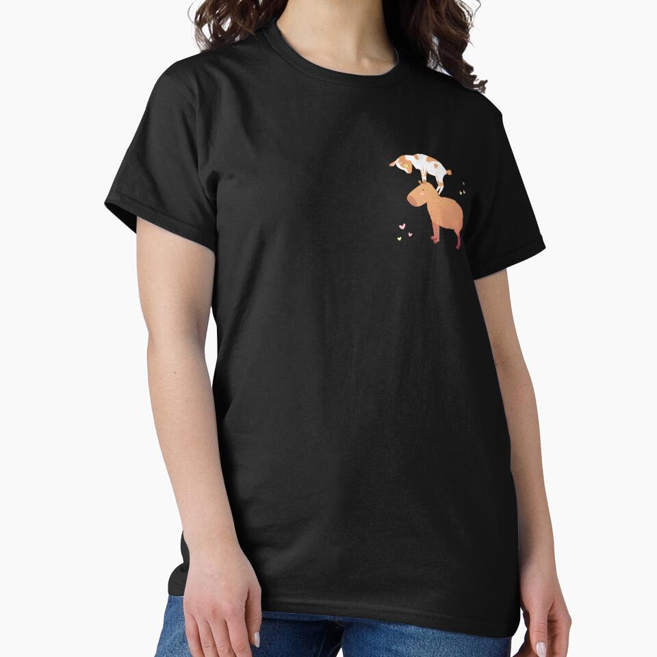 capybara with a baby goat friend standing on its head - a cute cartoon capybara chilling by Yarafantasyart