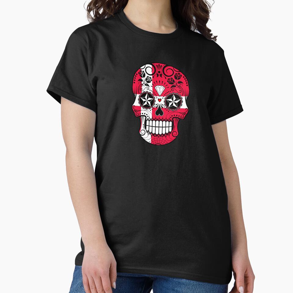 Sugar Skull with Roses and Flag of Denmark by JeffBartels