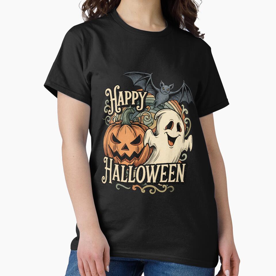 Retro Halloween Ghost, Pumpkin and Bat – Cute Spooky Design by FayeAndFriends