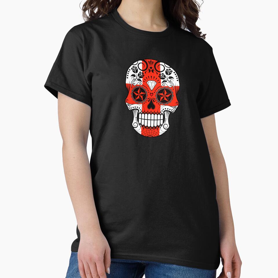Sugar Skull with Roses and Flag of England by JeffBartels