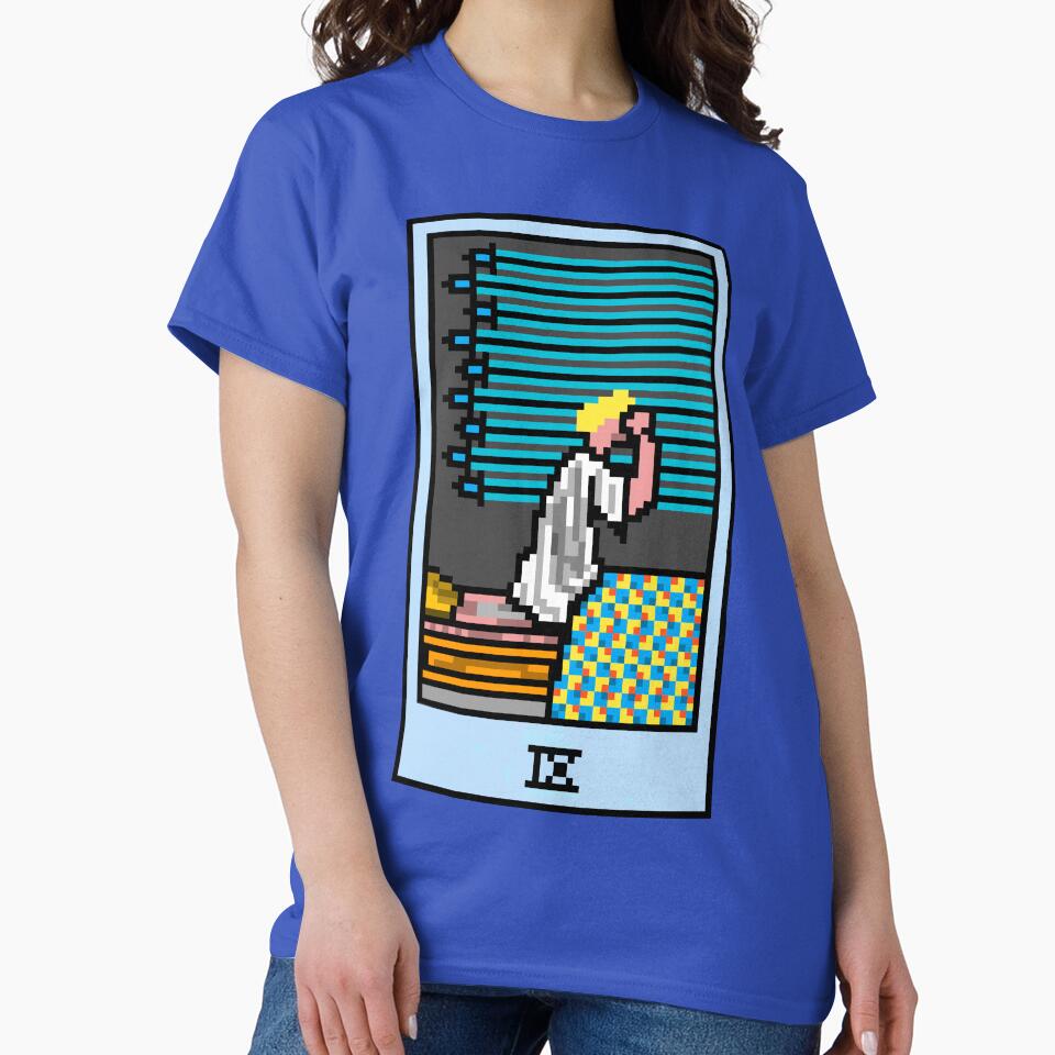 Wait, is this pixel art tarot? Blue - Minor Arcana 'Nine of Swords' (Design for T-shirt, stickers and other accessories) by Pixel Waite