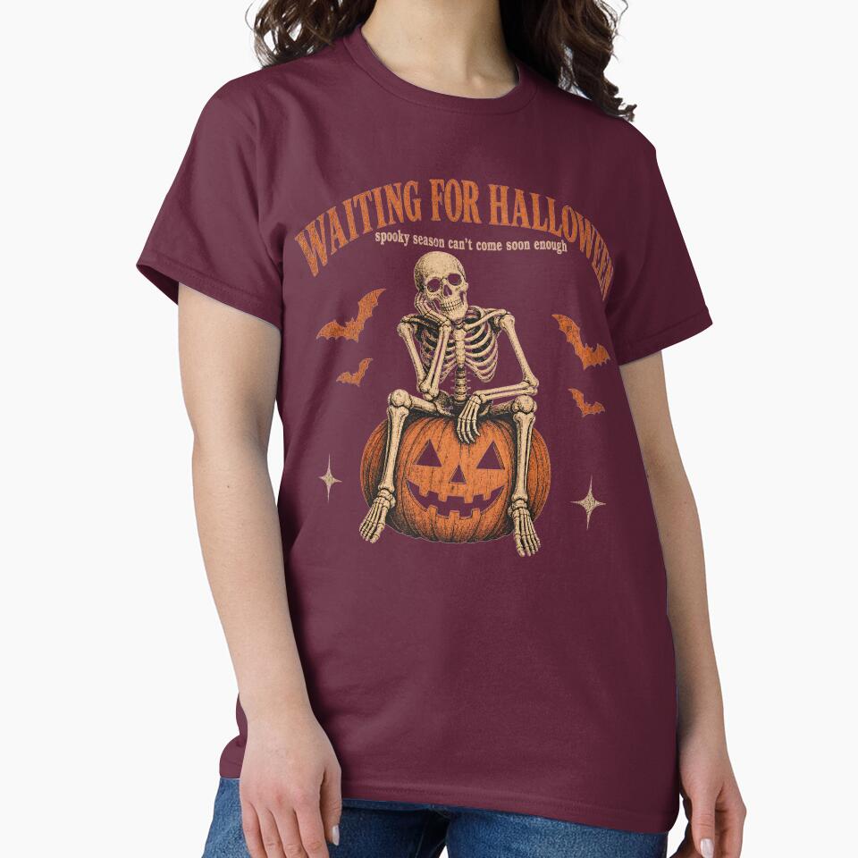 Waiting for Halloween Vintage Skeleton on Pumpkin by LinaDesign Store