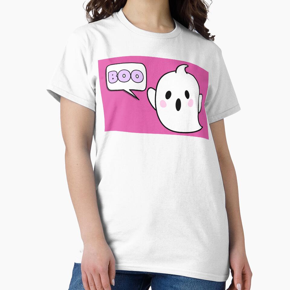 Cute Ghost Says Boo Halloween Pink by Sunshine-Dreams