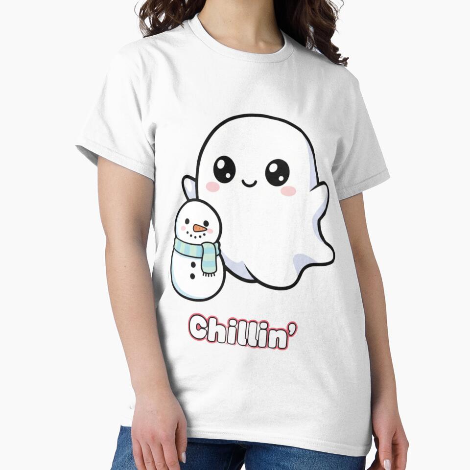 Chillin’ Cute Ghost & Snowman Illustration – Kawaii Winter Digital Art PNG by CozyPops