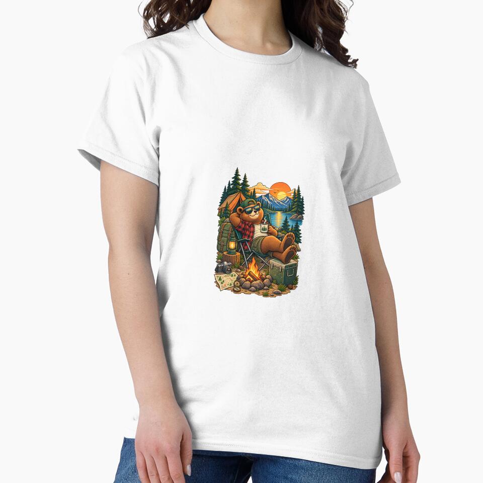 Vintage Camping Bear Mountain Lake Illustration by lovepower