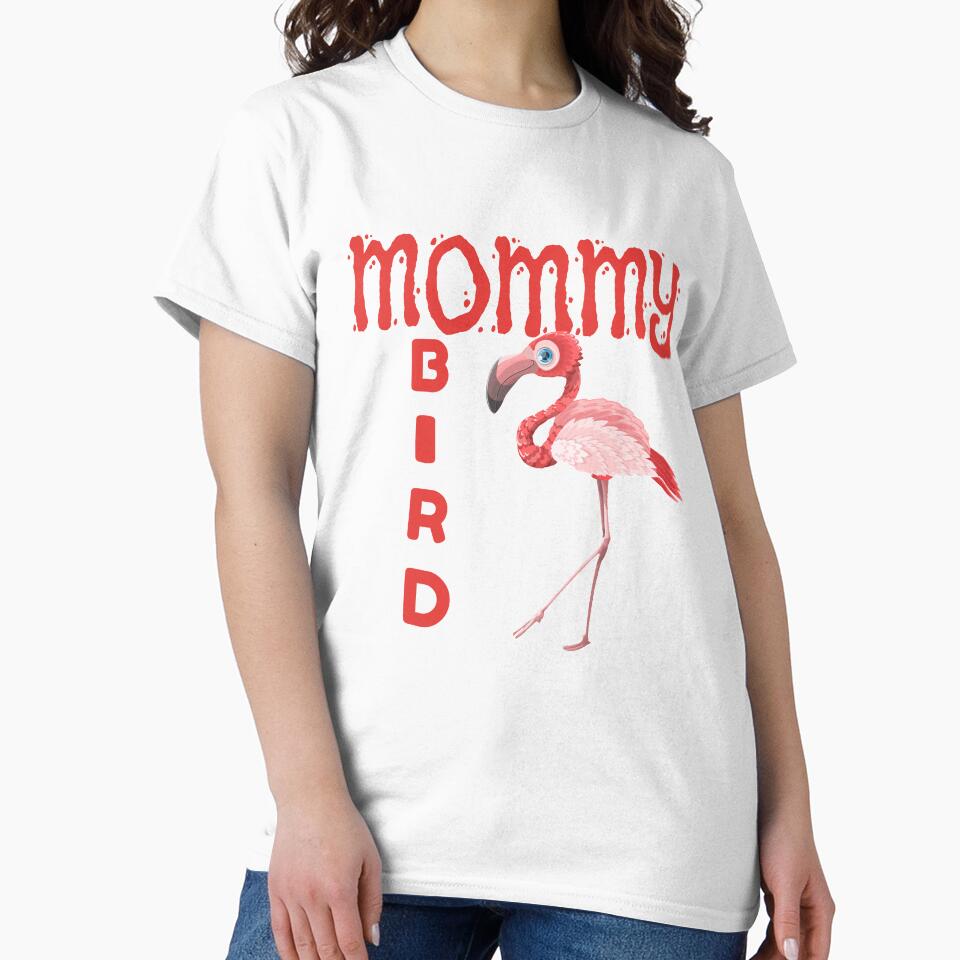 Mommy bird, Daddy bird and baby bird flamingo family t shirt by Burley Threads