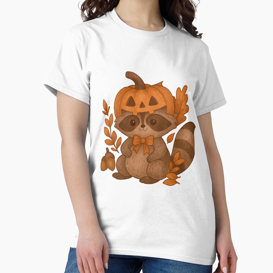 Cute Raccoon Halloween Pumpkin | Autumn Cozy Fall Animal Illustration by flowerwishes