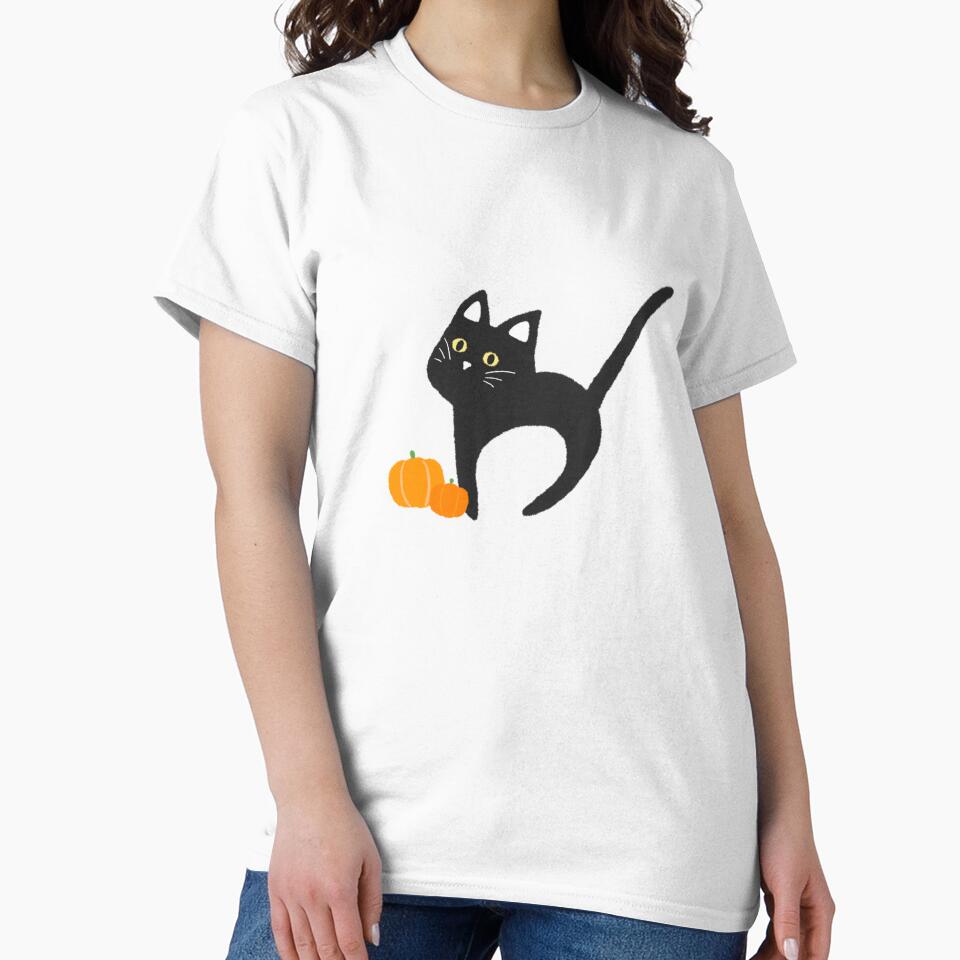 Halloween Black Cat with Pumpkin Cute Simple Aesthetic Art Logo by Marinaaa010