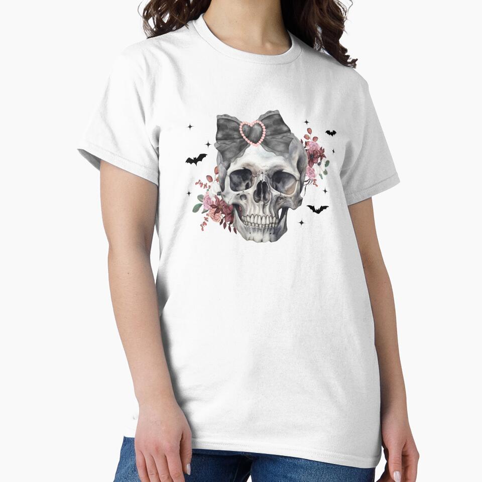Gothic Romantic Skull with Flowers and Bow Halloween Design by FeminineFlex
