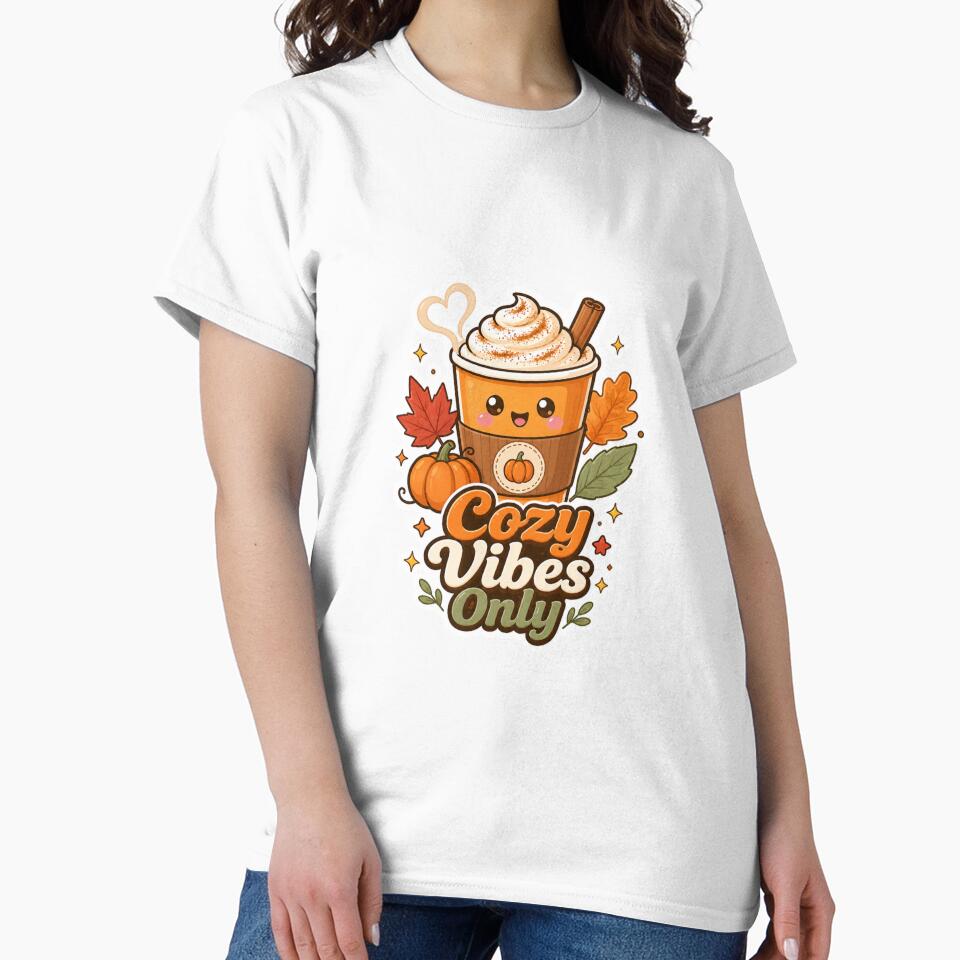 Cozy Vibes Only Pumpkin Spice Latte T-Shirt – Cute Kawaii Autumn Coffee Design for Fall Lovers by GemBob Creations