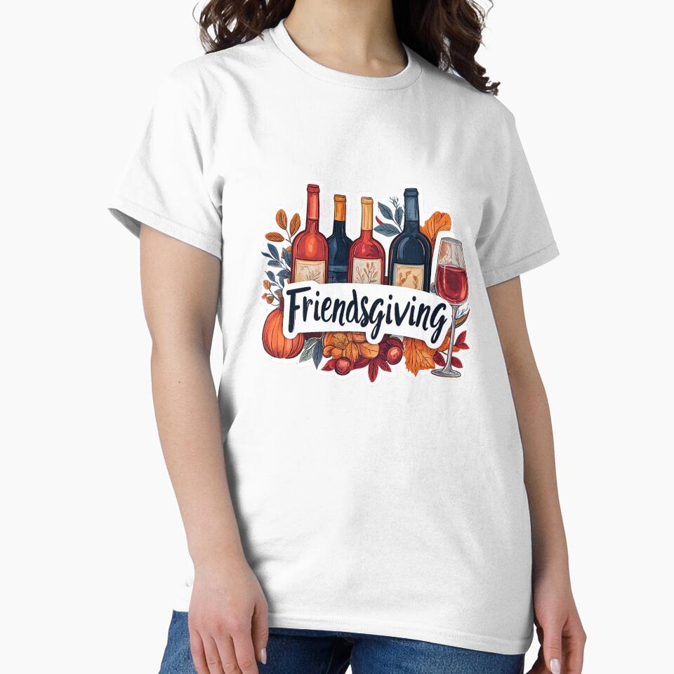 Friendsgiving Celebration Sticker with Wine Bottles and Autumn Leaves by Liseri