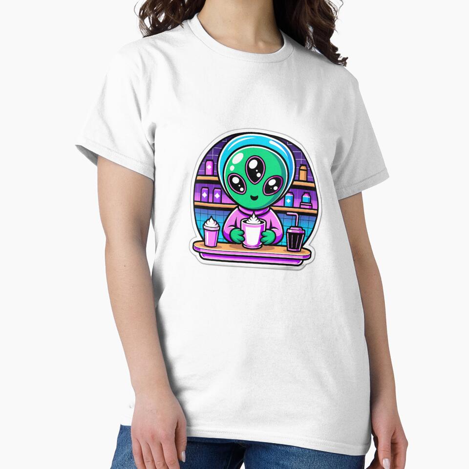 Cosmic Latte Alien Barista Kawaii Art by AVACL0