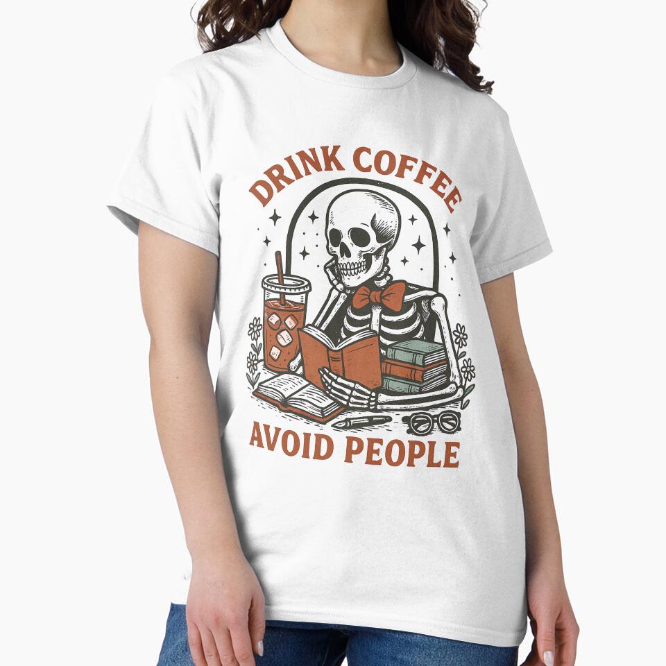Skeleton Reading Books & Coffee Graphic – Drink Coffee Avoid People Funny Quote Home Décor & Apparel by Compass and a Camera