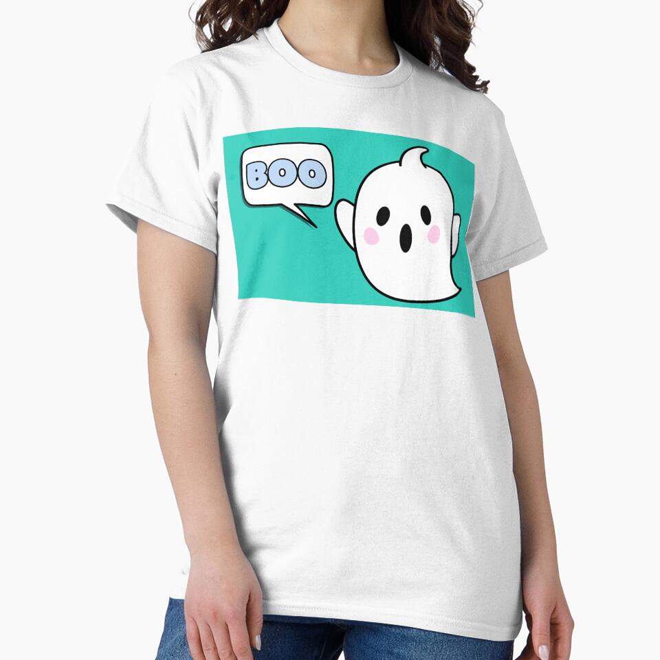 Cute Ghost Says Boo Halloween Teal Green by Sunshine-Dreams