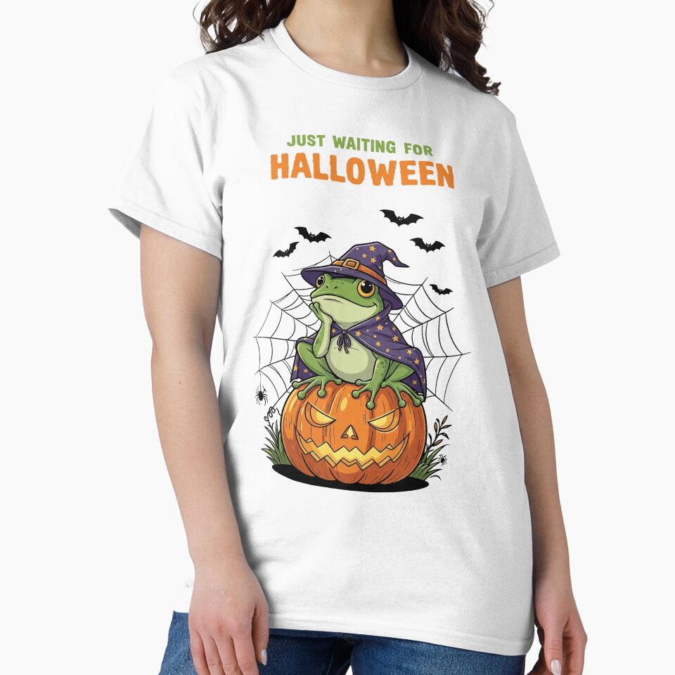 Funny Wizard Frog on Pumpkin – Just Waiting for Halloween Design by HalloFrogs