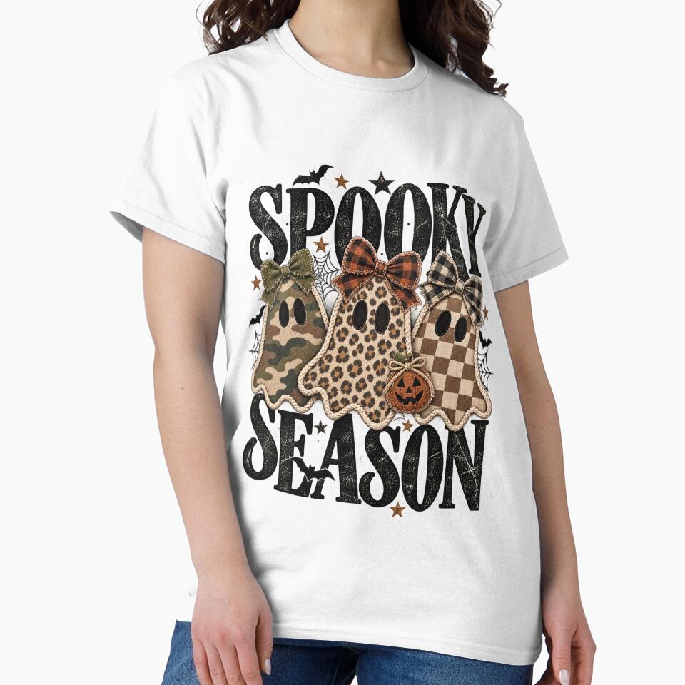 Retro Patchwork Ghosts Halloween Shirt | Checkered Spooky Season Design by ChloeCreativeSpace