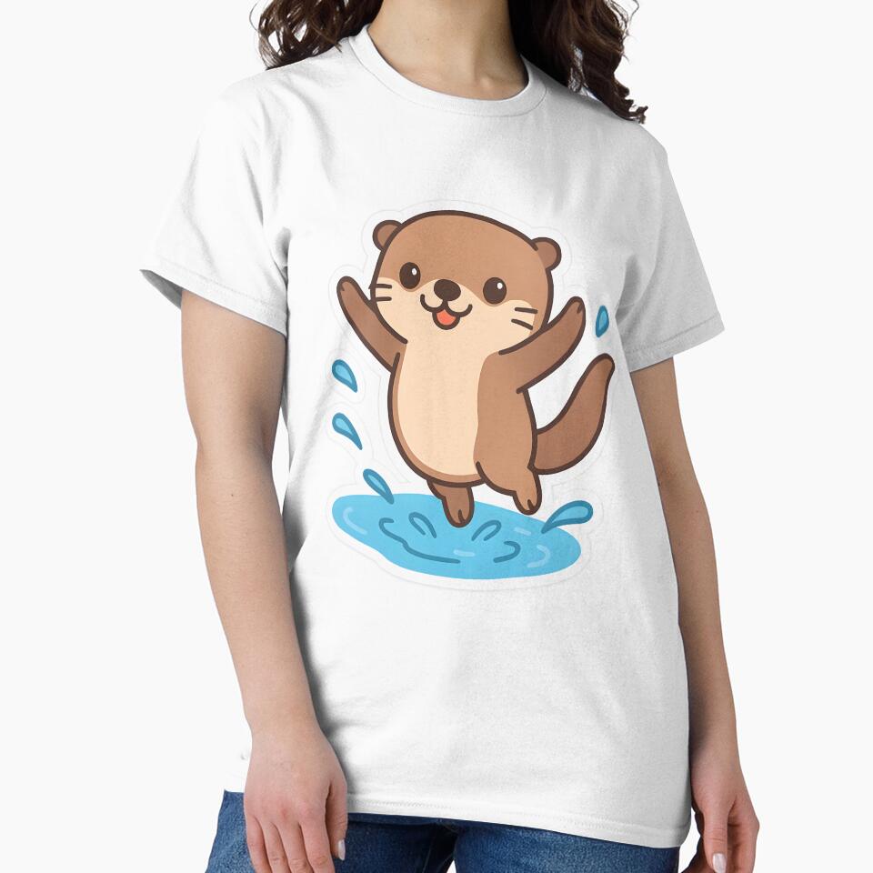 Kawaii Otter Jumping Out of Water – Cute Animal Illustration by OsasChild