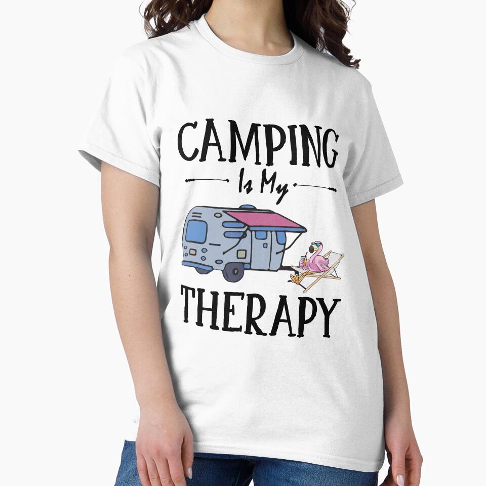 Camping is My Therapy Funny Flamingo Drinking by hamletbit