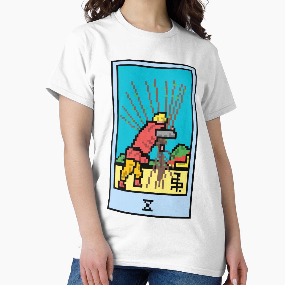 Wait, is this pixel art tarot? Yellow - Minor Arcana 'Ten of Wands' (Design for T-shirt, stickers and other accessories) by Pixel Waite