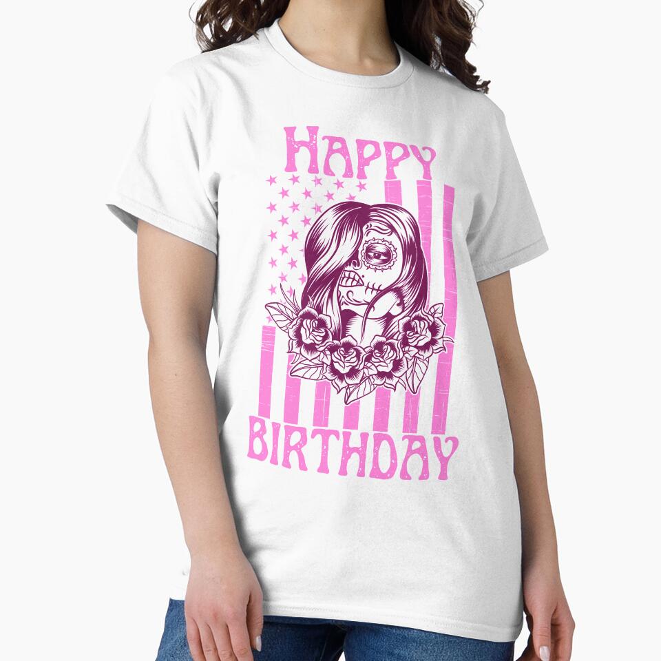 Sugar Skull Birthday Girl USA Flag by fra02