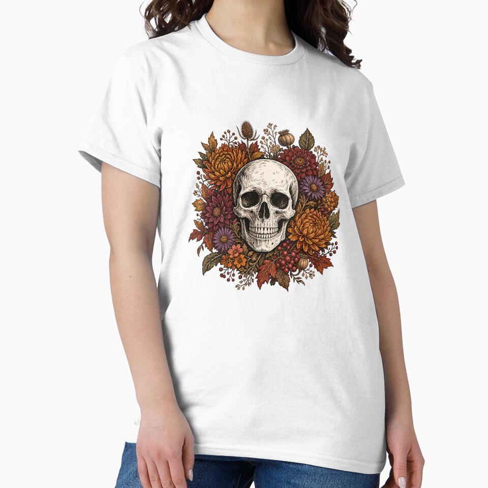 Skull With Fall Flowers by Blush Meadow Trading Co