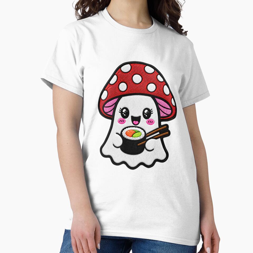 Cute Ghost Sushi Kawaii Embroidery Patch Design Mushroom Boo by ColorSplash123