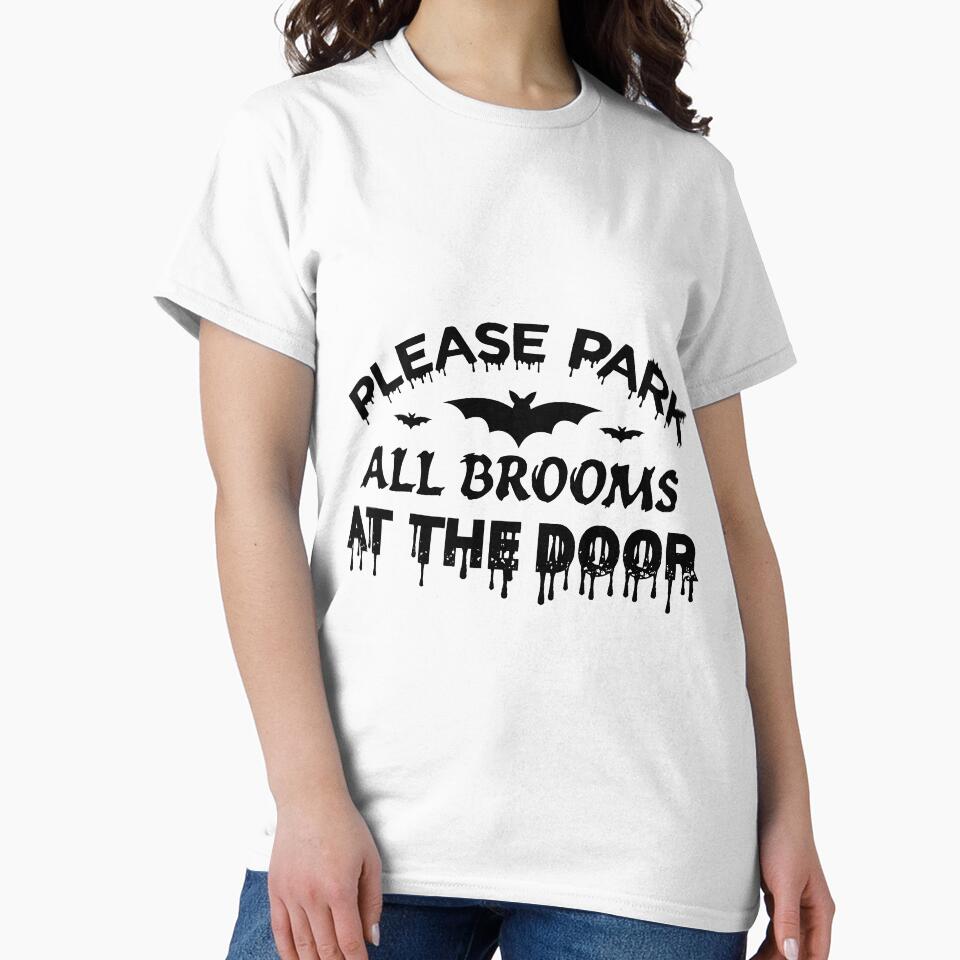 Funny Halloween Bat  Broom T-shirt by AYOUCHKA