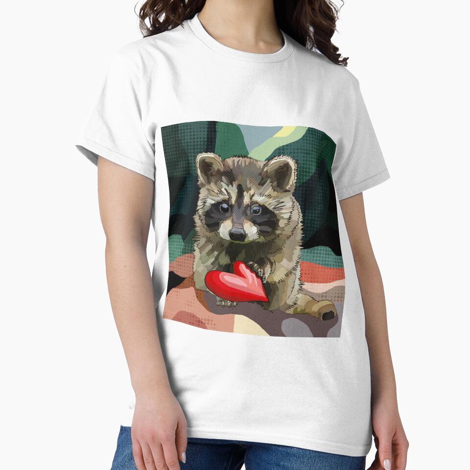 Romantic Raccoon with heart by BeeFoxTree colourful background by BeeFoxTree