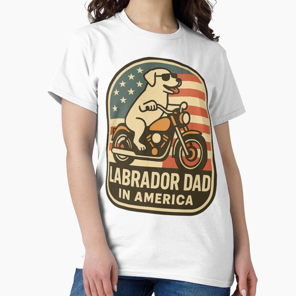 Patriotic Labrador Biker Dad Shirt – American Flag Lab Dad USA Motorcycle Gift by PawPrintCustom