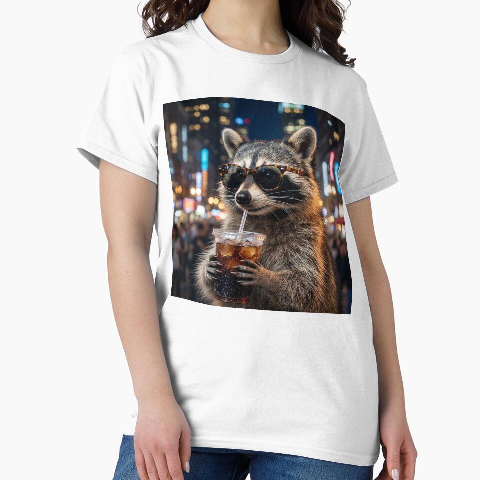 Raccoon Drinking Soda Wearing Sunglasses in the City by petalandarmour