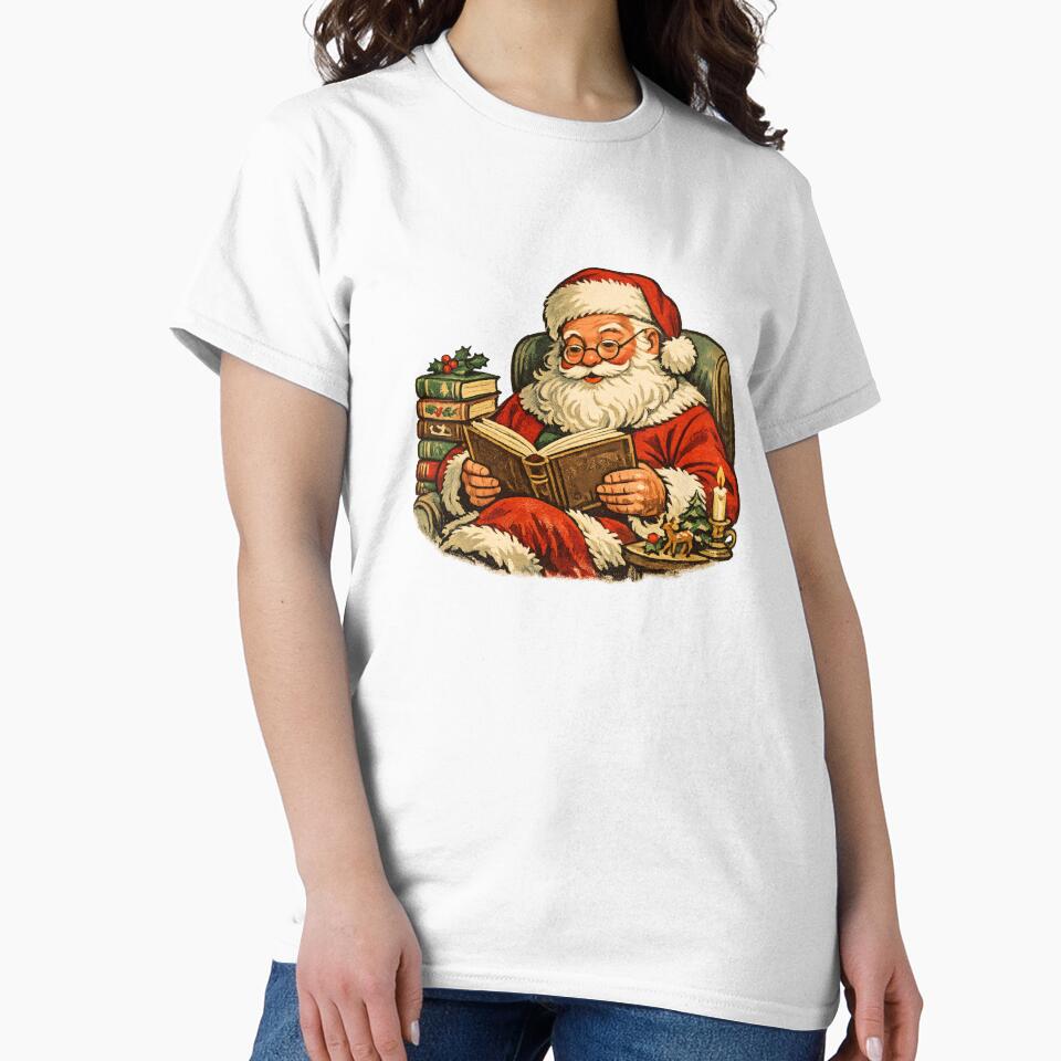 Cozy Retro Santa Claus Reading Christmas Books 1960s Style Gift by Artycom