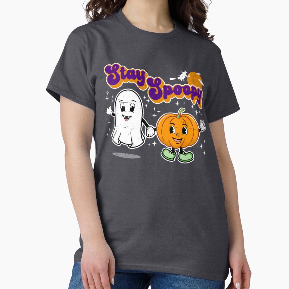 Stay Spoopy: Cute Halloween Ghost & Pumpkin by Happy Puppy Print On Demand