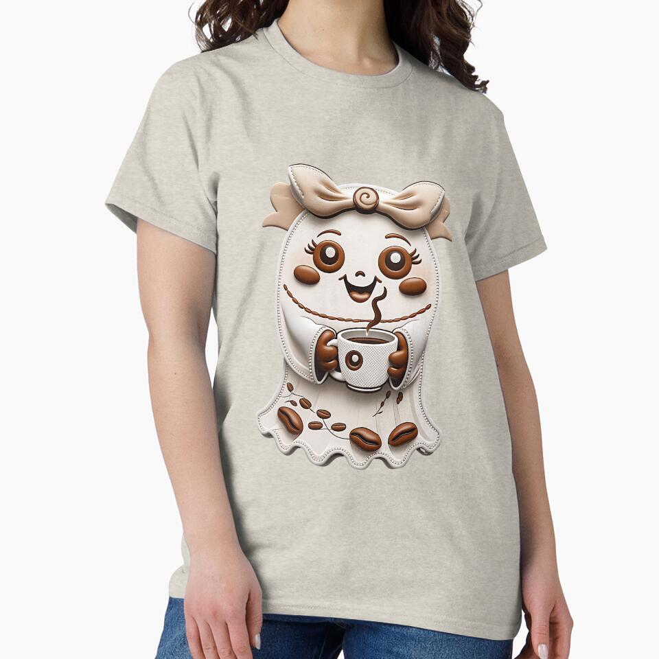 Cute Coffee Ghost Girl with Bow Art by ArtDesignTp