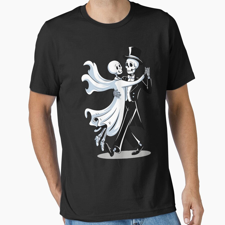 Skeleton Ghost Couple Dancing Vintage Halloween Costume, by Oualid Art