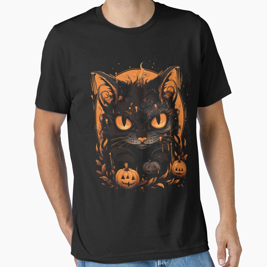 retro Black Cat Pumpkin Vintage Scary Halloween Cat Mom kids by DrawHandArt