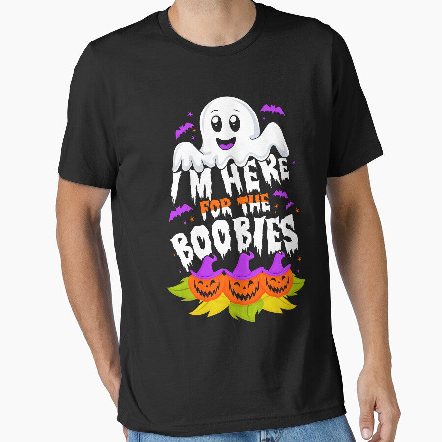 I’m Here for the Boobies Humorous Fun Halloween Ghost Pun Tee for Adults by BongsEmporium