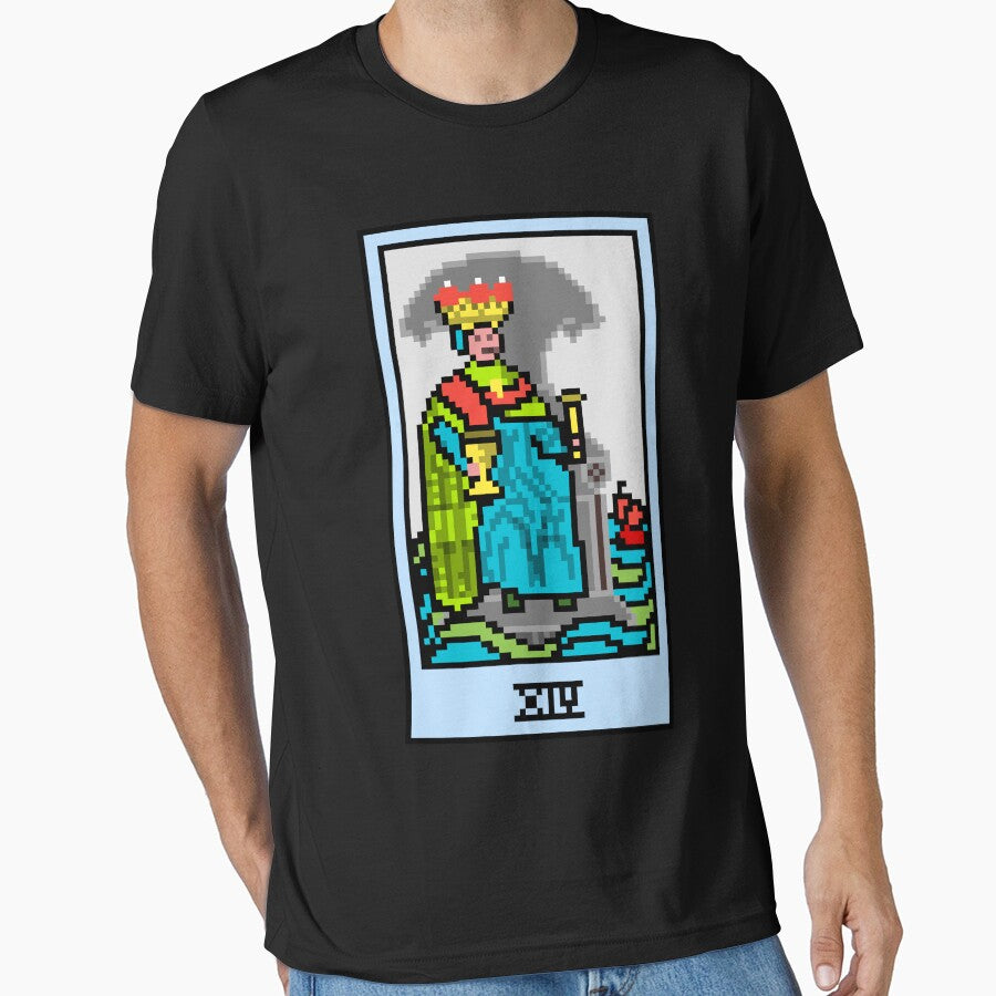 Wait, is this pixel art tarot? Black - Minor Arcana 'King of Cups' (Design for T-shirt, stickers and other accessories) by Pixel Waite