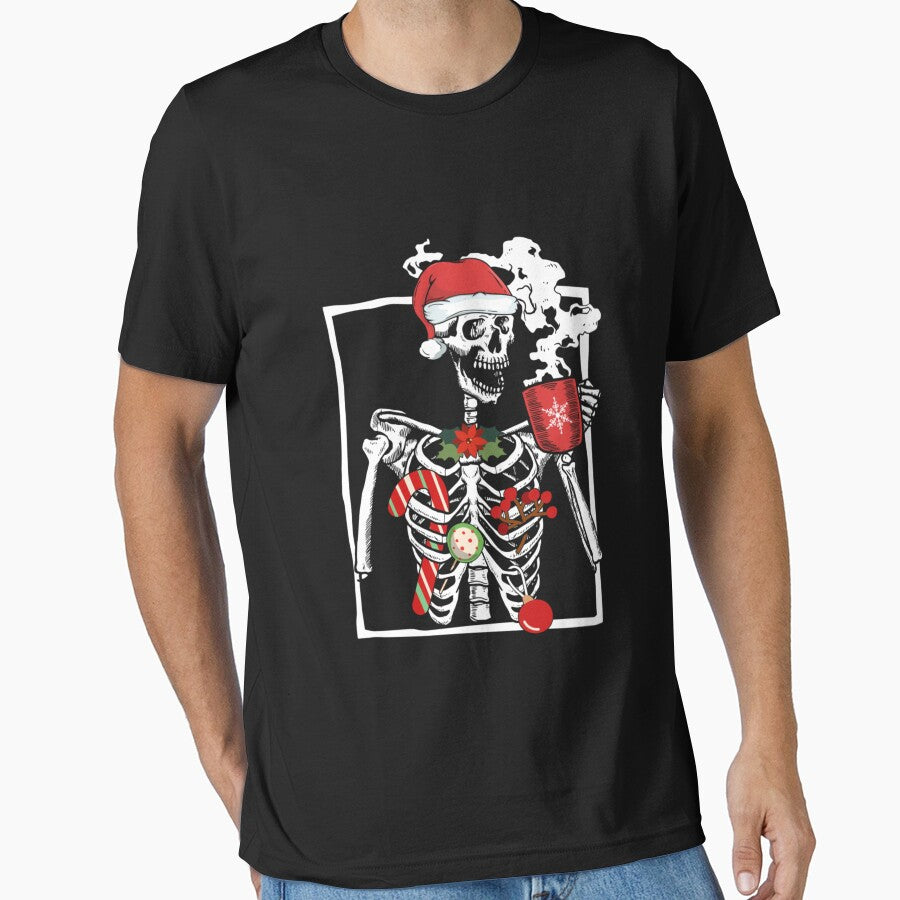 Smiling Skeleton Skull Drinking Coffee Latte Christmas Cafe by ChesterGolson