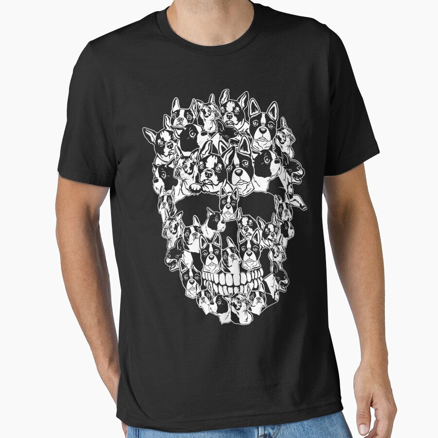 Funny Halloween Skull Boston Terrier Dog Lover Gift by HaileyCoolArts