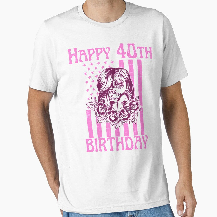 Sugar Skull 40th Birthday Girl USA Flag by fra02