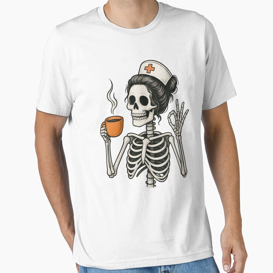 Halloween Nurse Skeleton Messy Bun Coffee Funny Nurse Women by thebest-2studio