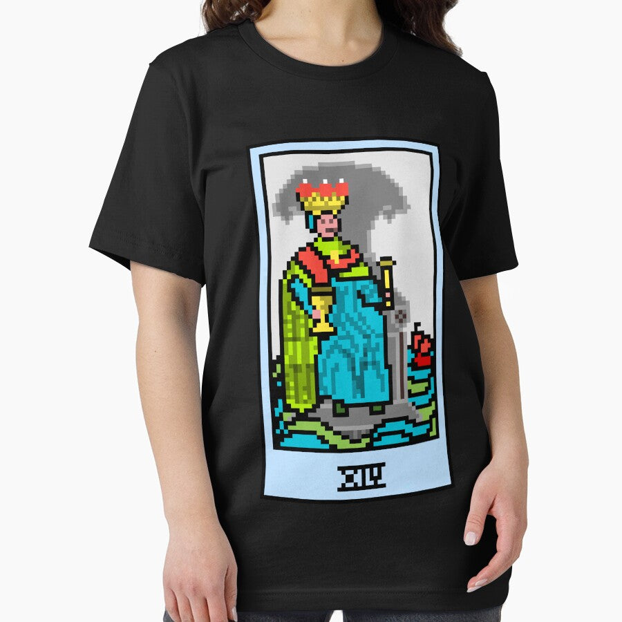 Wait, is this pixel art tarot? Black - Minor Arcana 'King of Cups' (Design for T-shirt, stickers and other accessories) by Pixel Waite